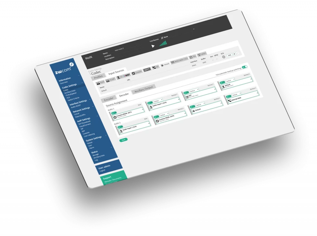 MoIN Software by 2wcom user interface